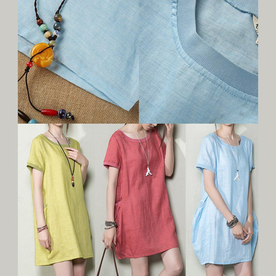 baby blue linen shift dress plus size sundress linen shirt blouse summer - Omychic