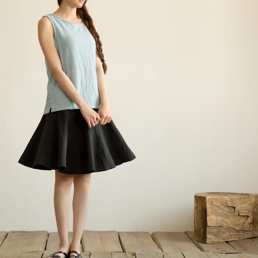 baby blue women linen tank top breathy summer blouse t shirt sleeveless - Omychic