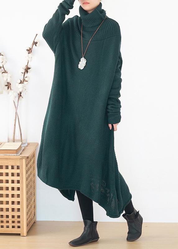 back open Sweater high neck dress outfit Moda blackish green  Hipster knitted tops - Omychic