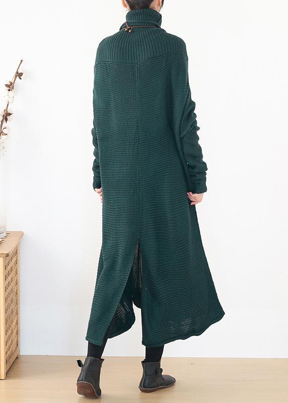 back open Sweater high neck dress outfit Moda blackish green  Hipster knitted tops - Omychic