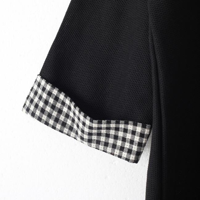baggy black Plaid casual O neck clothing dress vintage patchwork dresses - Omychic