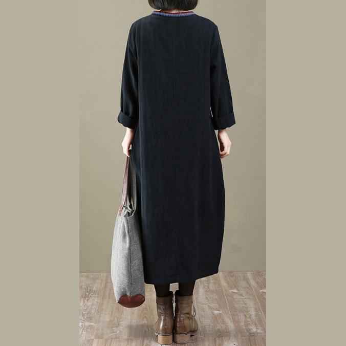 baggy black long cotton dresses oversized embroidery cotton clothing dresses women patchwork caftans - Omychic