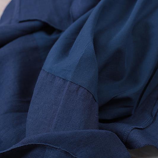 baggy blue linen maxi dress plus size long sleeve linen clothing dress casual asymmetric hem gown - Omychic