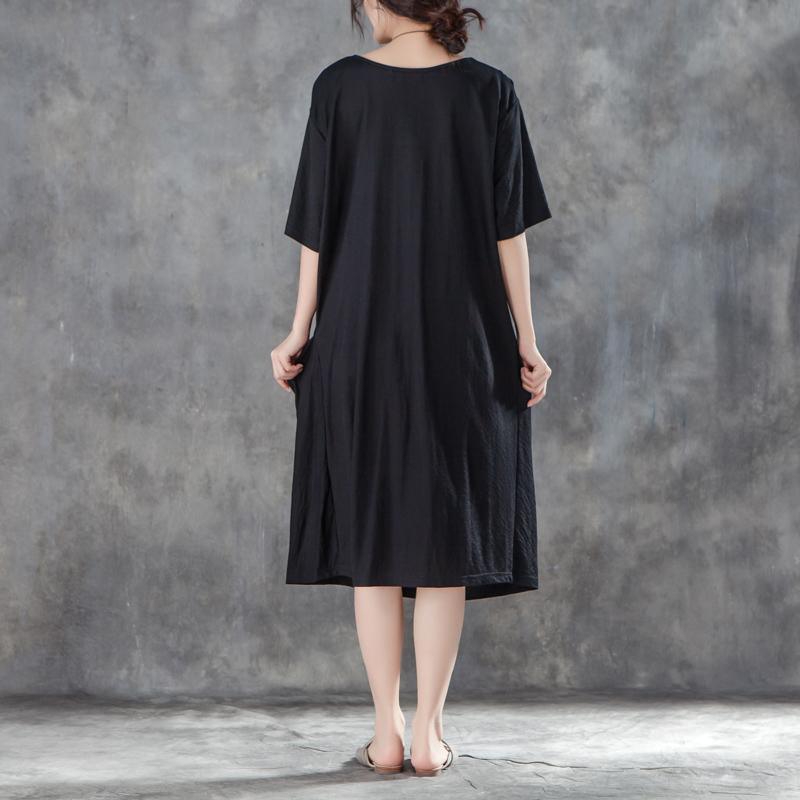 baggy cotton shift dress plus size clothing Women Loose Baggy Summer Short Sleeve Black Dress - Omychic