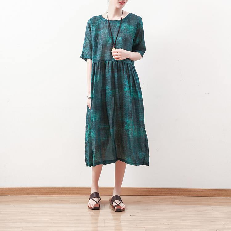 baggy green linen caftans plus size o neck traveling clothing Fine short sleeve caftans - Omychic