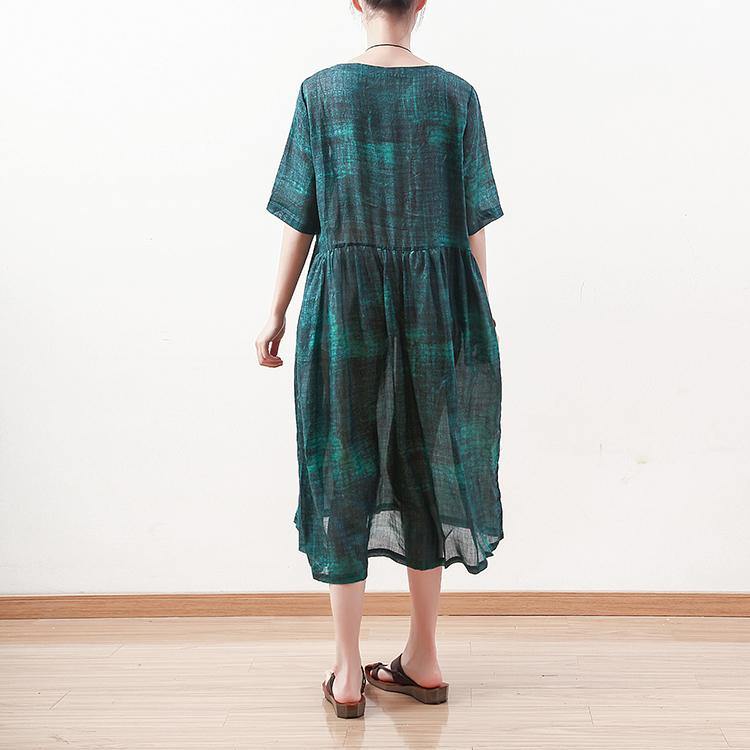 baggy green linen caftans plus size o neck traveling clothing Fine short sleeve caftans - Omychic