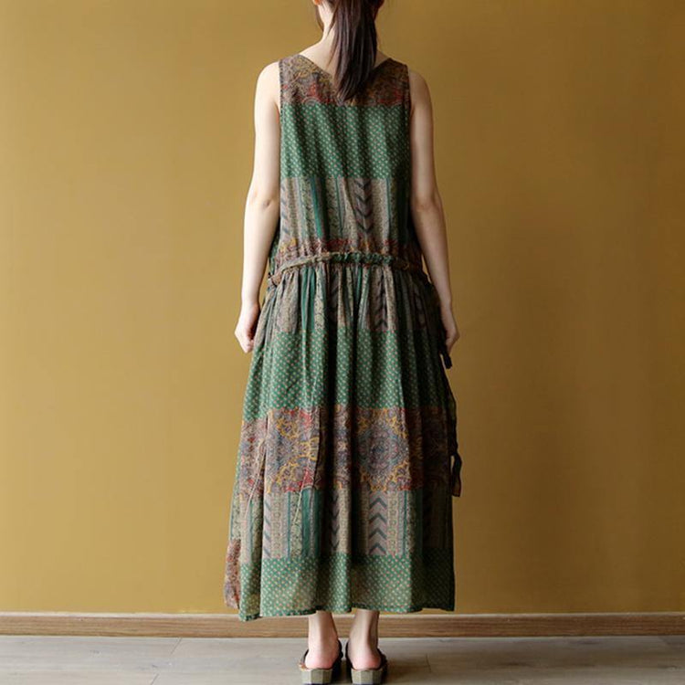 baggy long cotton dress stylish Ethnic Casual Summer Long Retro Round Neck Sleeveless Dress - Omychic