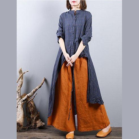 baggy navy jacquard  2018 fall blouse trendy plus size linen clothing asymmetric Fine low high design cotton shirt - Omychic