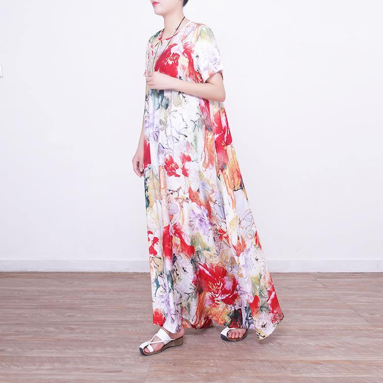 baggy prints long linen dresses oversized o neck linen gown boutique Chinese Button caftans - Omychic
