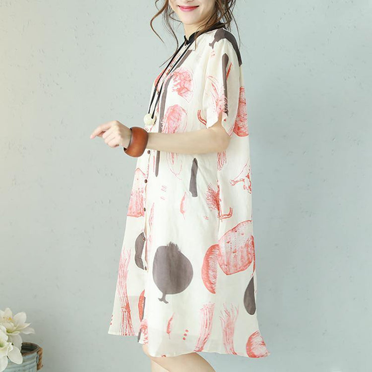 baggy summer dress Loose fitting Casual Printing Loose Summer Short Sleeve Dress - Omychic