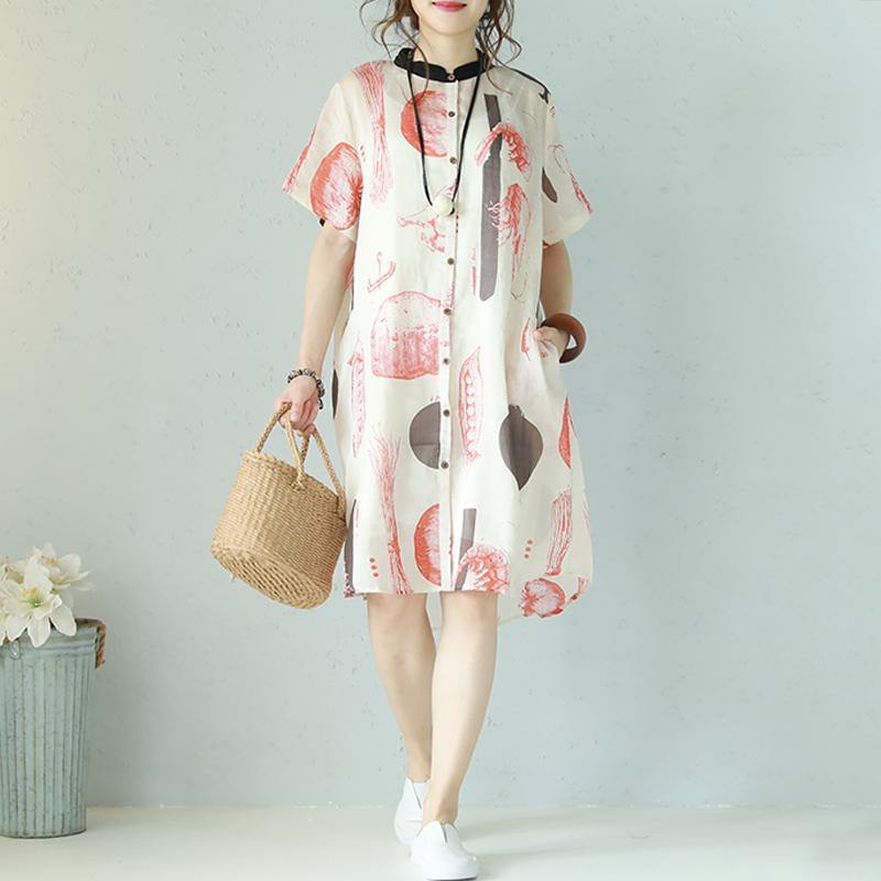 baggy summer dress Loose fitting Casual Printing Loose Summer Short Sleeve Dress - Omychic