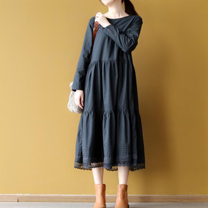 baggy black cotton dress trendy plus size patchwork gown top quality embroidery caftans - Omychic