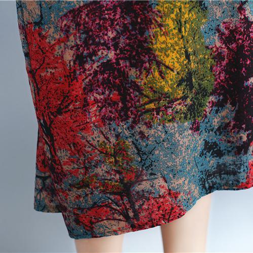 baggy multi color natural linen dress  trendy plus size prints gown Fine o neck caftans - Omychic
