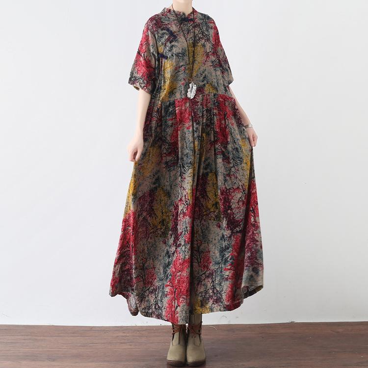 baggy prints long cotton dress trendy plus size elastic waistlinen clothing dress boutique big hem maxi dress - Omychic