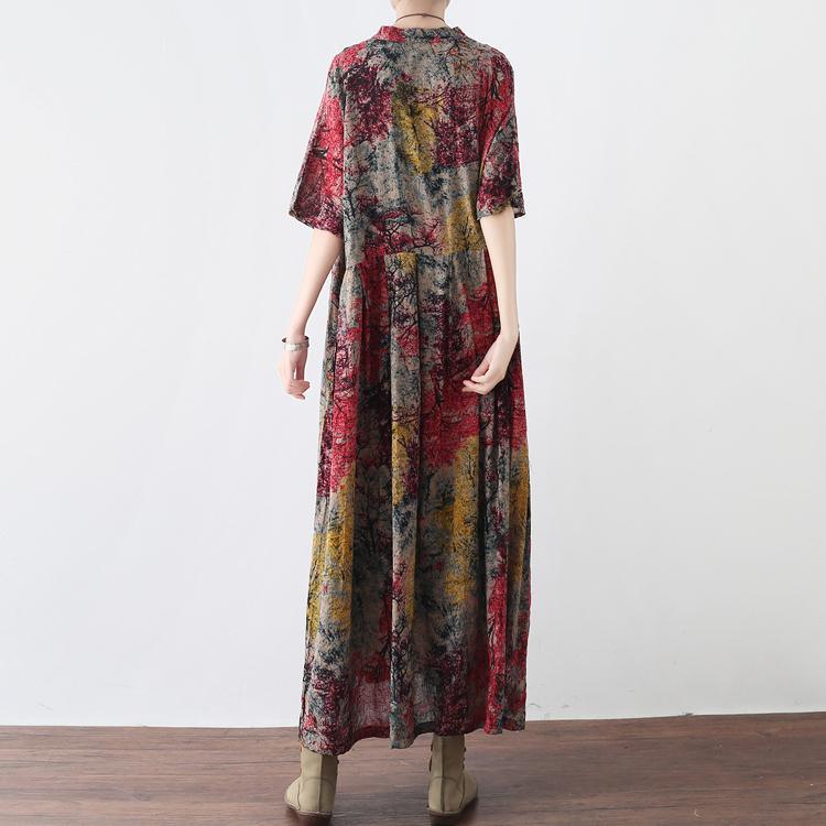 baggy prints long cotton dress trendy plus size elastic waistlinen clothing dress boutique big hem maxi dress - Omychic