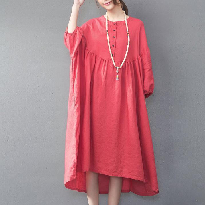 baggy red  long linen dresses trendy plus size high waist caftans vintage linen caftans - Omychic