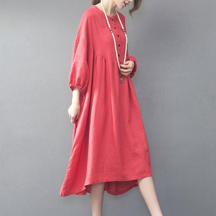 baggy red  long linen dresses trendy plus size high waist caftans vintage linen caftans - Omychic
