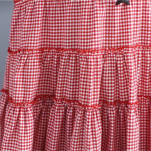 baggy red plaid  pure linen dresses plus size clothing shirt dress casual patchwork o neck midi dress - Omychic