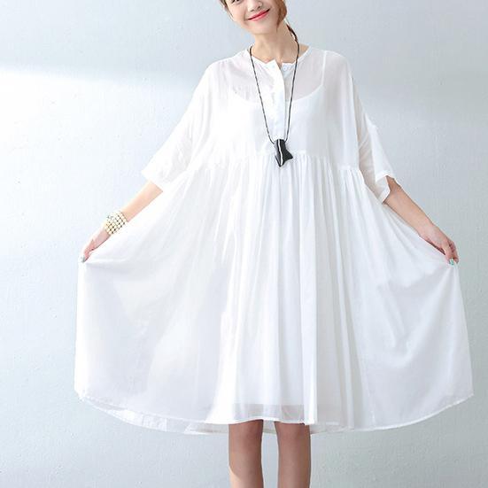 baggy white cotton dress oversize high waist caftans women two pieces maxi dresses - Omychic