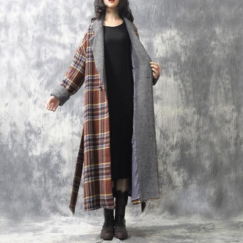Omychic Winter Woolen Coat Plaid Patchwork Loose Long Coat Outerwear Ladies Fashion Plaid Coat Overcoat Female Topcoat 2019 - Omychic