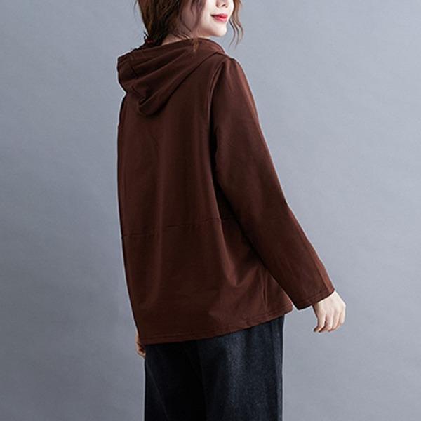 Casual Hooded Sweatshirt  Vintage Embroidery Loose Female Long Sleeve Hoodies - Omychic