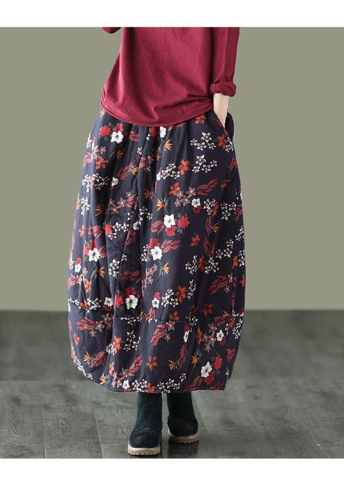 Women Loose Autumn Winter Padded Skirts Ladies Printed Cotton Linen Print Elastic Waist Skirts Female Vintage Skirt 2020 - Omychic