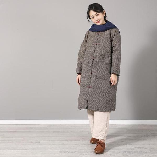 Winter Vintage Plaid Double Breasted Cotton Linen Thick Coats - Omychic