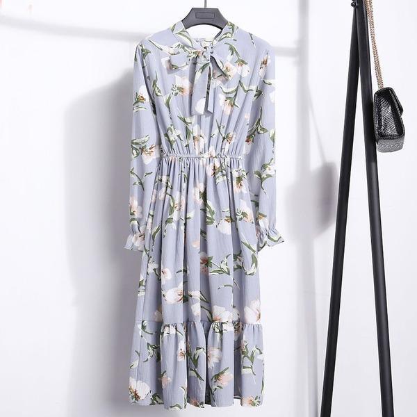 Chiffon Shirt Vestidos For Ladies Casual Floral Midi Spring Dresses Polka Dot - Omychic