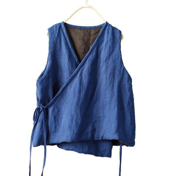 Women New Cotton Linen Vintage Vests Spring Women's Cardigan Belt Vests Coats - Omychic