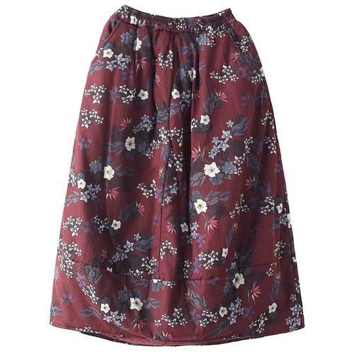 Women Loose Autumn Winter Padded Skirts Ladies Printed Cotton Linen Print Elastic Waist Skirts Female Vintage Skirt 2020 - Omychic