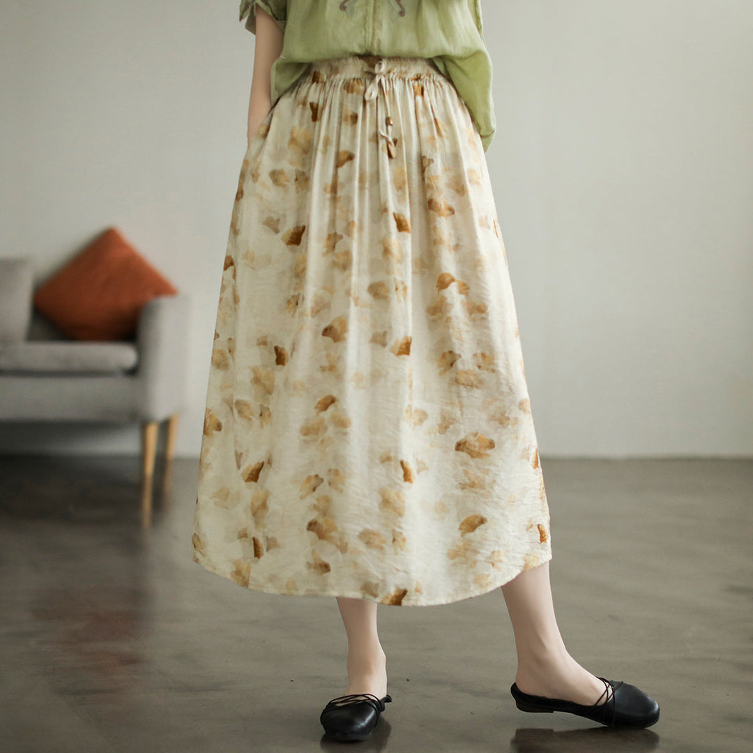 Summer Retro Floral Printed Cotton A-Line Skirt