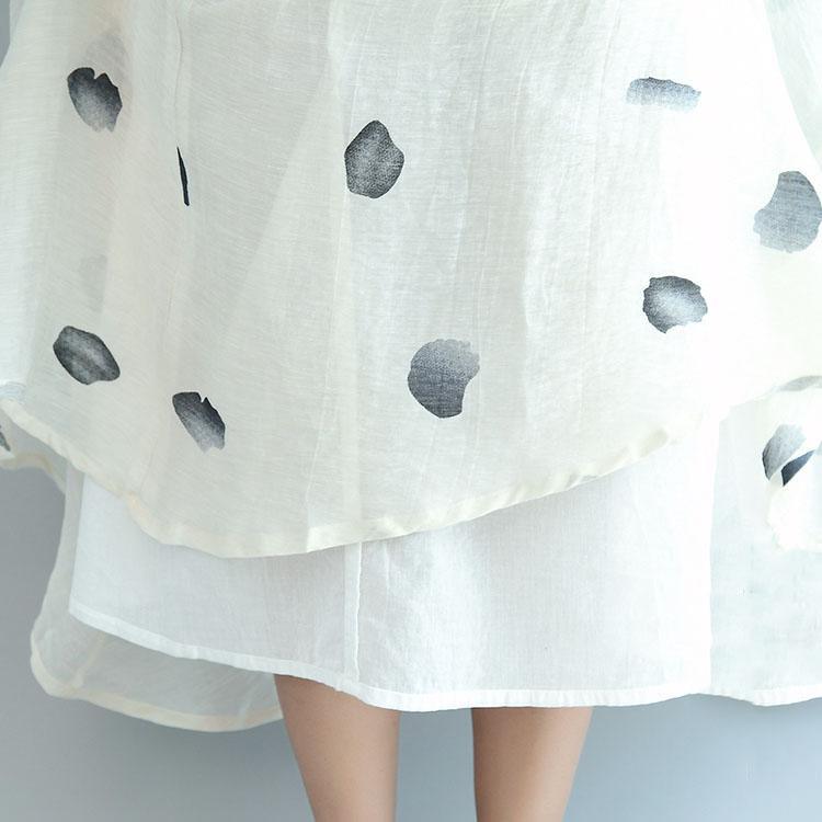 Beige Casual Dotted Linen Tops And Exra Large Hem Skirts Two Pieces - Omychic