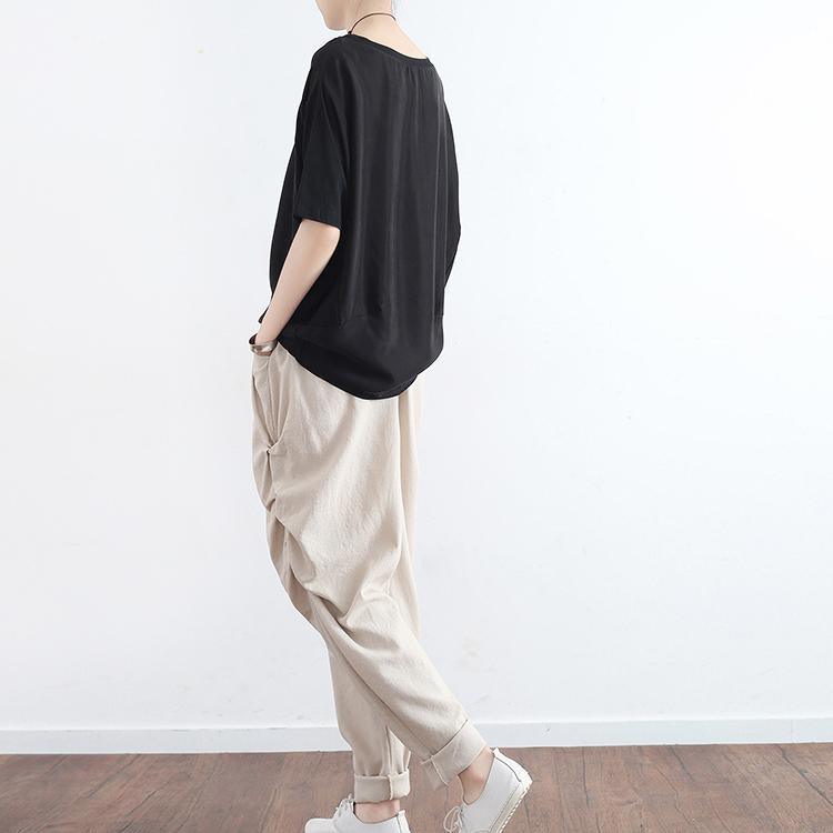 beige casual linen pants plus size harm pants - Omychic