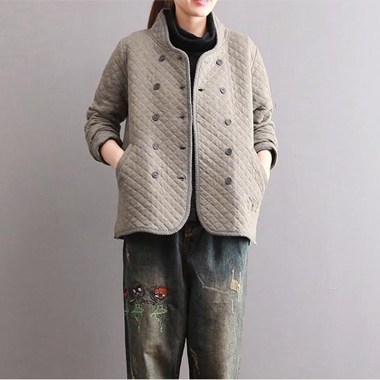beige casual solid cotton coats plus size warm autumn long sleeve short outwear - Omychic