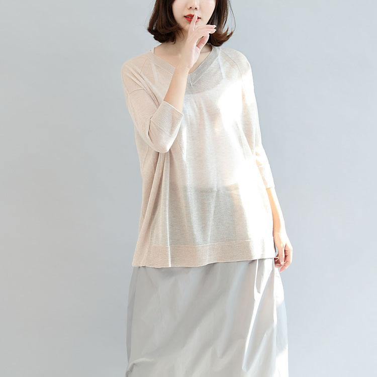 beige stylish linen blouse oversize tops long sleeve t shirt - Omychic