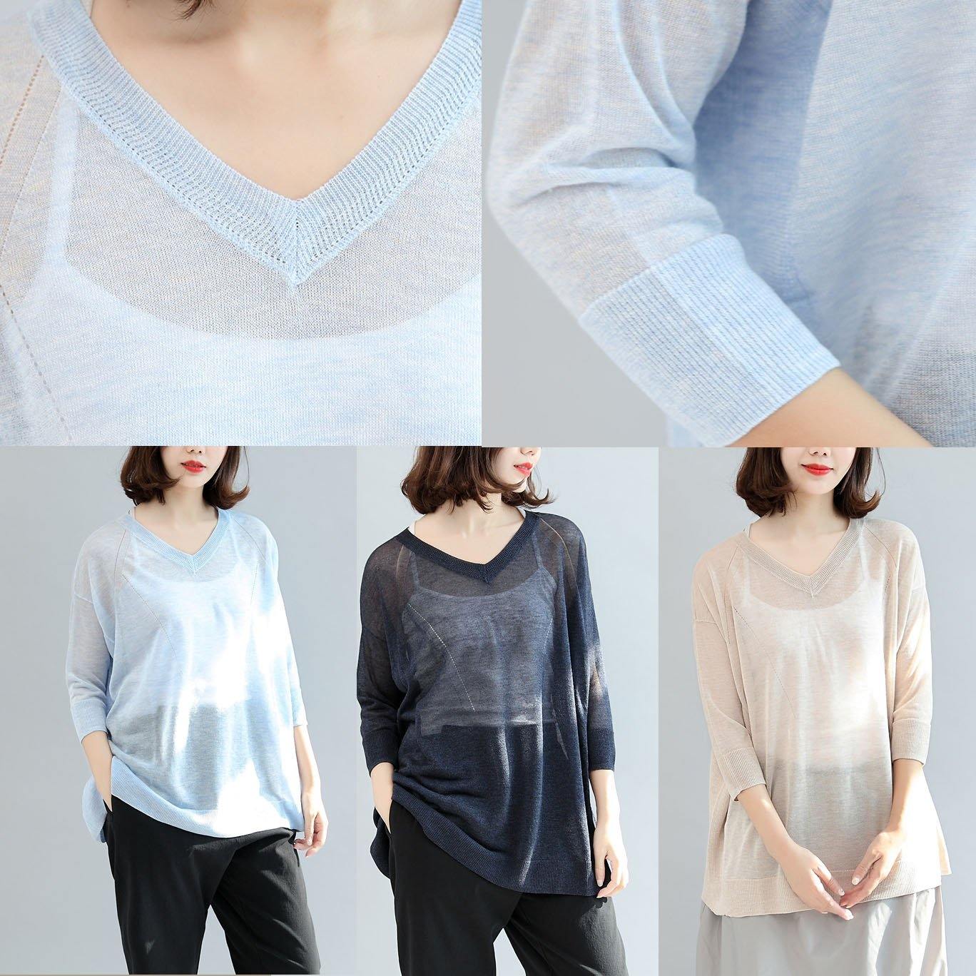beige stylish linen blouse oversize tops long sleeve t shirt - Omychic