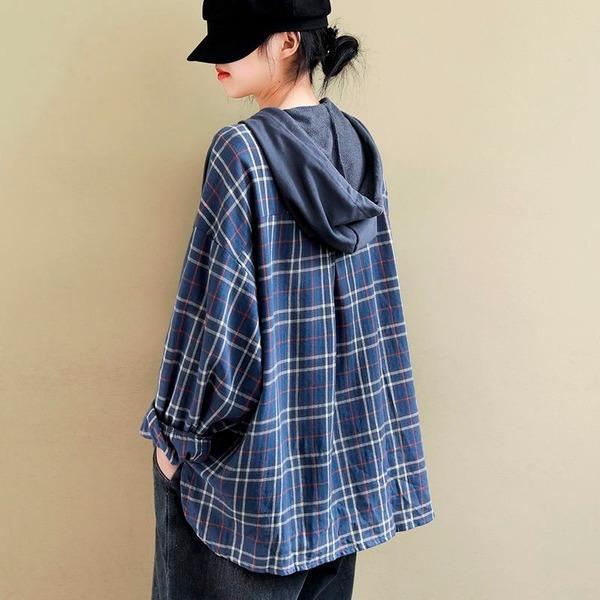 Style Plaid Patchwork Female Hooded Pullovers - Omychic