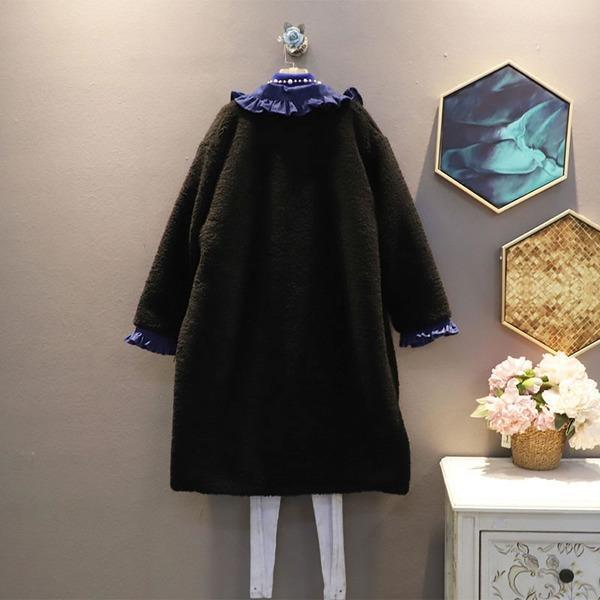 Winter The New Contrast Color Peter Pan Collar Pleated Casual Keep Warm Coat - Omychic