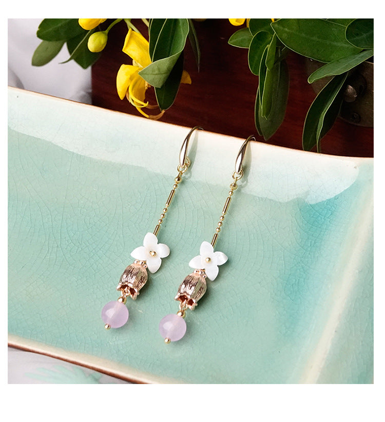 Long Fringed Shell Flower Earrings