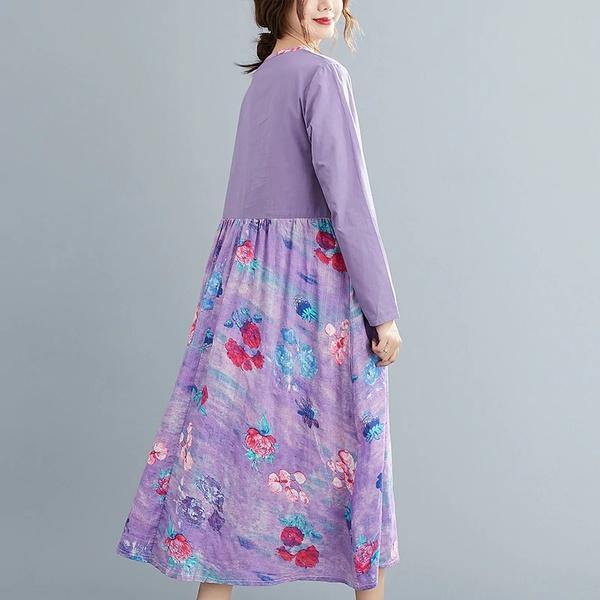 omychic plus size cotton linen vintage floral for women casual loose spring autumn dress - Omychic