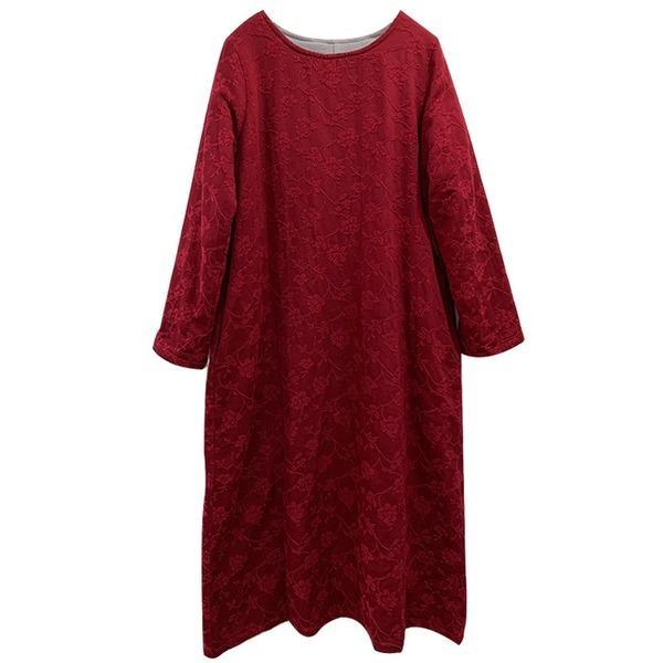 Loose Cotton Linen Jacquard Padded Dress  2020 Autumn Winter Dress - Omychic