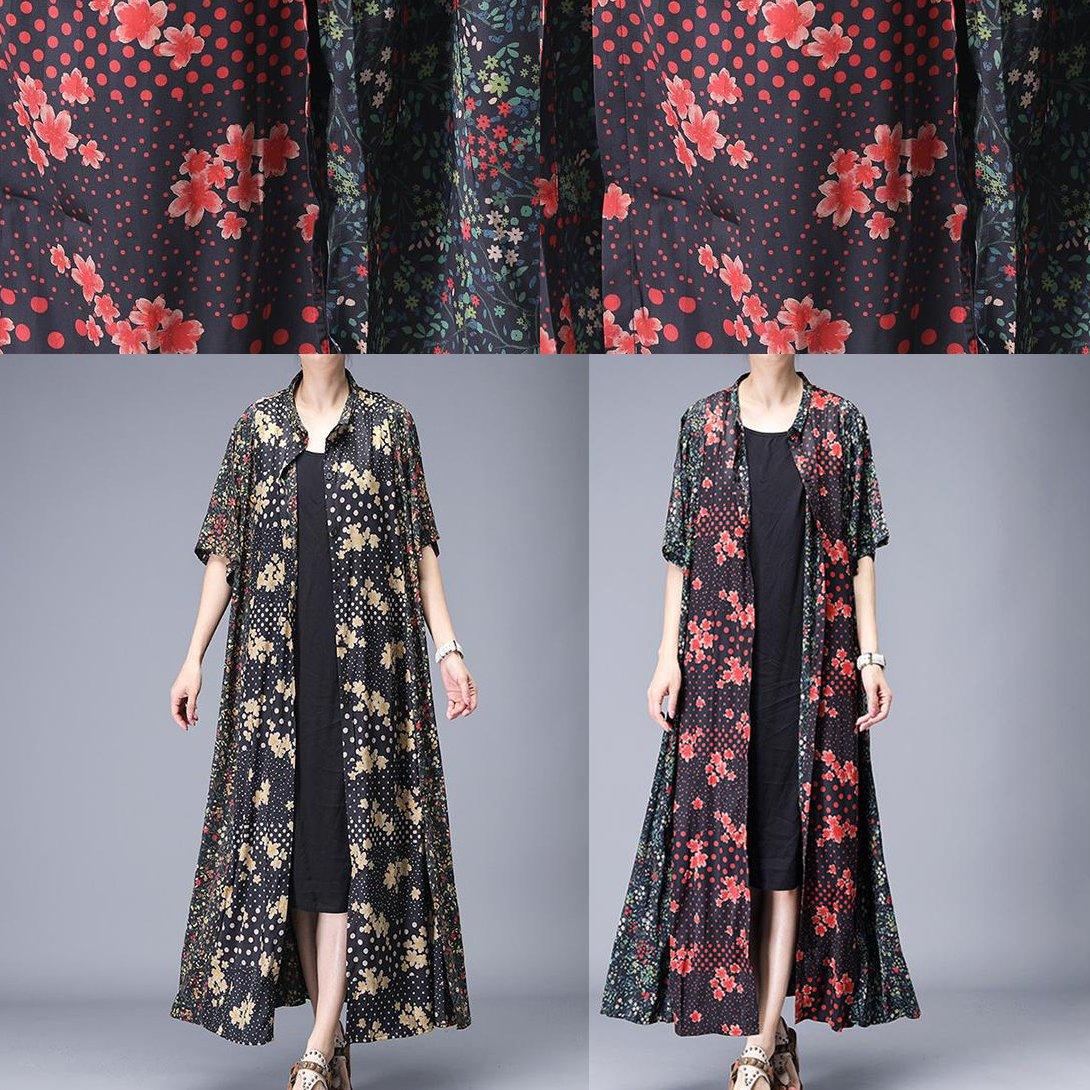 black Rural Floral Printed Elegant Casual  Italian dress boutique short sleeve Coat - Omychic