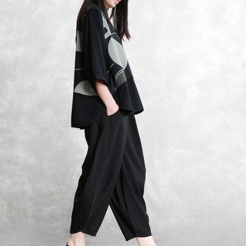 black elastic waist harem pants fashion pockets long pants - Omychic