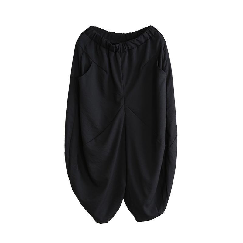 black elastic waist harem pants fashion pockets long pants - Omychic