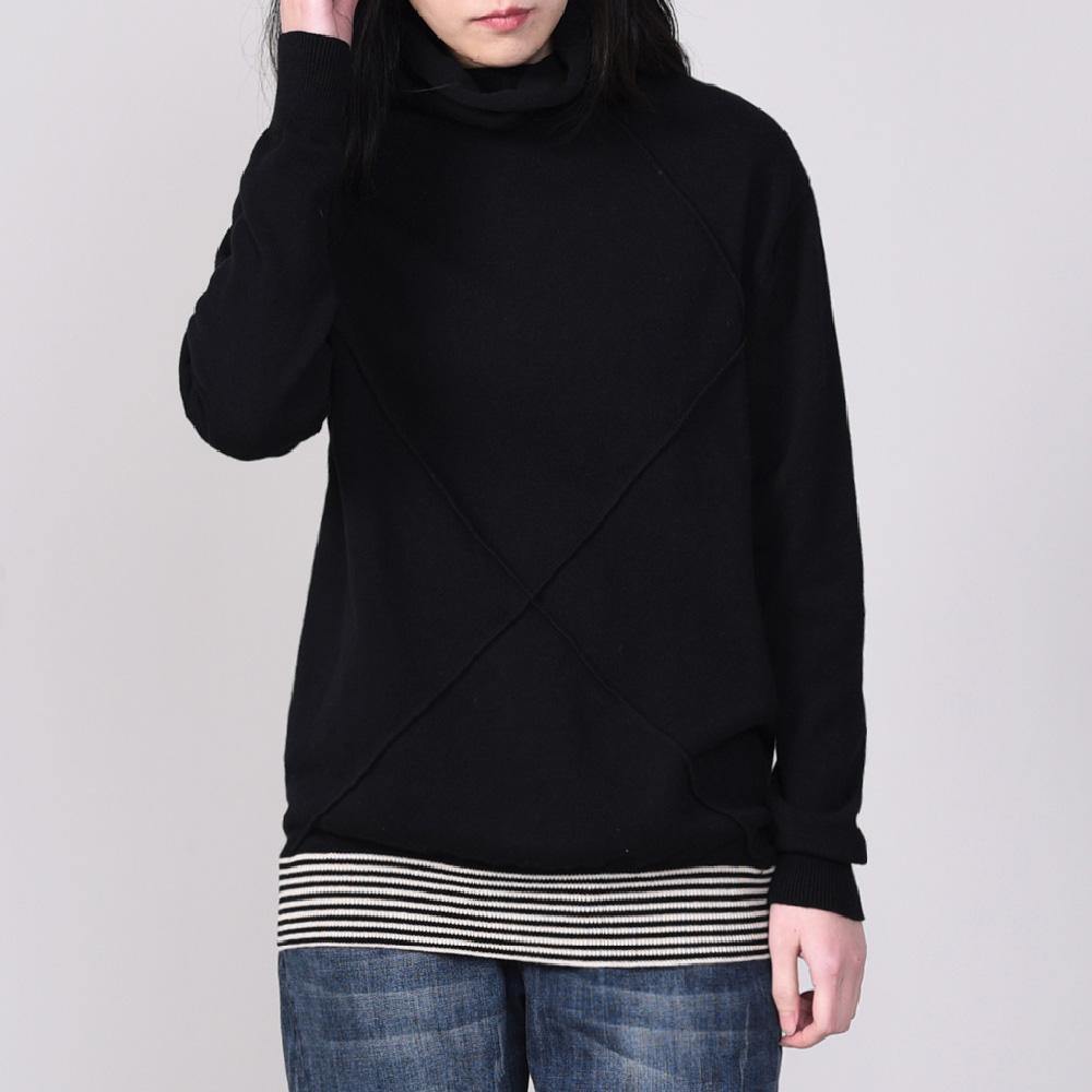 black high neck clothes For Women oversize autumn knitted blouse - Omychic