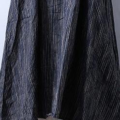 black striped casual linen dresses plus size women long sleeve maxi dress - Omychic