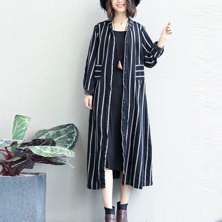 black striped linen dresses A linen maxi dress casual patchwork long shirt dress boutique casual cardigans - Omychic