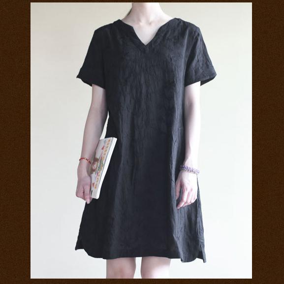 black Cotton summer dress oversize shift sundress - Omychic