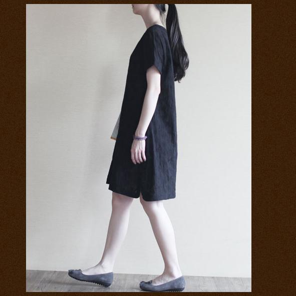 black Cotton summer dress oversize shift sundress - Omychic