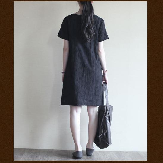 black Cotton summer dress oversize shift sundress - Omychic